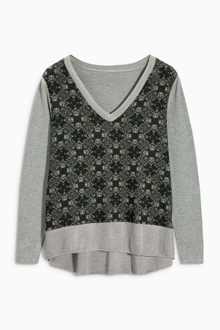 Woven Front Sweater